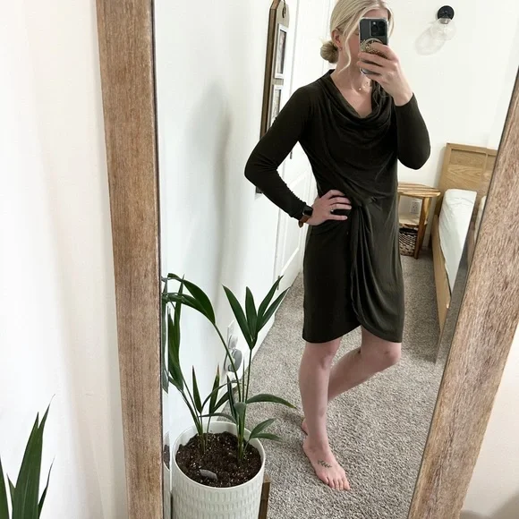 Ted BAKER Neyda Olive Long Sleeve Draped Jersey Knit Dress - Picture 10 of 16